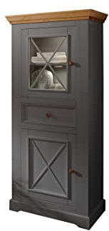 Woodroom Oslo Vitrine Vitrinenschrank Standvitrine Wohnzimmerschrank, Holz, Grau, Hoch und Schmal