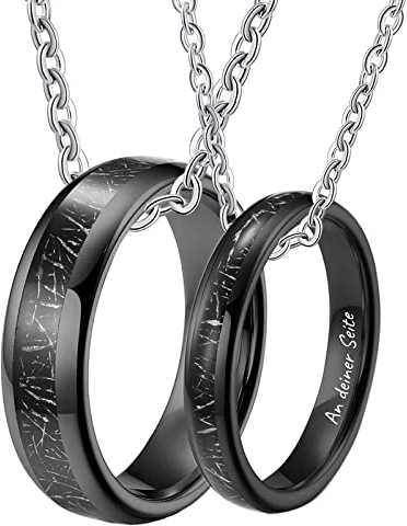 Epinki Wolfram Partner Ketten Anhänger mit Gravur EIN Leben lang an deiner Seite, 2 Stück Ringe Anhänger Kohlefaser Paare Ketten, Schwarz für Frauen & Männer, Breite 4/6MM