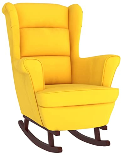 Makastle Schaukelstuhl Samt Schaukelsessel Moderner Schwingstuhl Sessel Stuhl Wohnzimmersessel Relaxsessel Schwingsessel Polster Relaxstuhl 78 x 93 x 97 cm Gelb