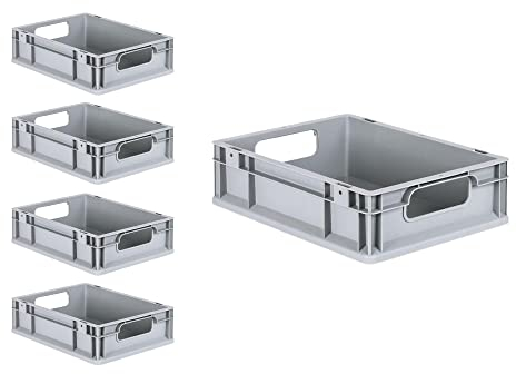 PROREGAL SuperSparSet 5x Eurobox NextGen Economy mit Auflagedeckel und 4x Schiebeschnappverschlüsse Schwarz, Griffe offen, HxBxT 12x30x40cm, 11L, Eurobehälter, Transportbox, Transportbehälter