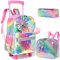Egchescebo Zaino Trolley Scuola Elementare Bambina Ruote Regoli da Viaggio Carrello Porta per La Bimba Ragazza Papillon Seven Media Asilo Bambino Superiori Rotelle 16 3pcs Rosa