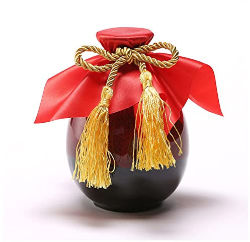 Hip Flask 500ml Sake Distribution Wine Pot Liquor Warmer Household Ceramic Bottle Barware Flagon Small Stoup Single Pot With Cork Hip Flasks For Women (Size : Ink dots) (Dark red)