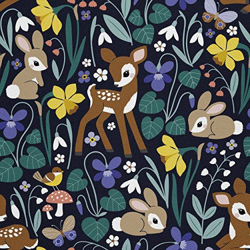 HEKO PANELS Stoff Oxford Wasserdichte Meterware Canvas-Stoff Polyester Stoff Zum Nähen Nähstoffe Möbelstoffe Dekostoffe Handwerken Wasserabweisend Blickdicht Hirsche Hasen 2 Meter 155 x 200 cm