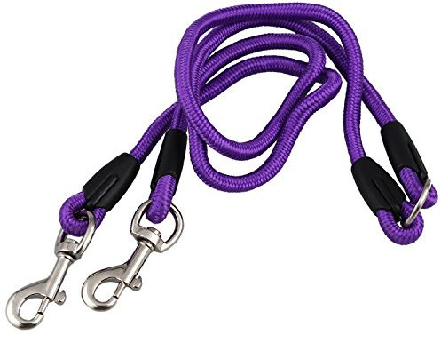 OPLLER Nylon-Duplex-Doppelkupplungs-Zwillingsleine, Wege-Laufleine für Hunde, Lila