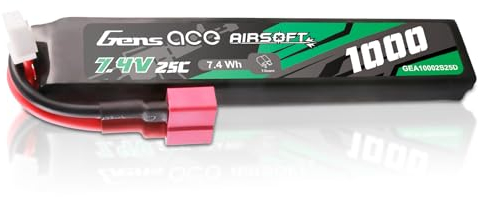 Gens ace 2S 1000mAh 7.4V 25C 2S1P Airsoft Gun Lipo akku mit Deans T Stecker,für AEG mit relativ kleinem Platzangebot Airsoft