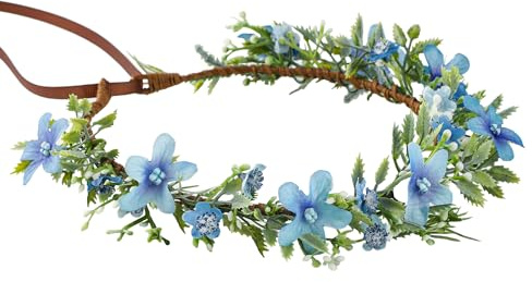 KorViSHOW Handgefertigte blaue Blumenkrone Blumenkranz für Frauen Mädchen Stirnband Braut Kopfschmuck Haarschmuck Halo Kopfschmuck für Jäten Party Festival Geburtstag