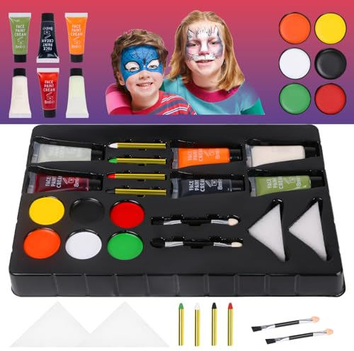 Aomig Body Paint, Pittura Viso da Halloween Kit di Pittura per il Viso, 20 Pezzi Trucco Viso Bambini Face Painting Trucchi per Festa, Carnevale