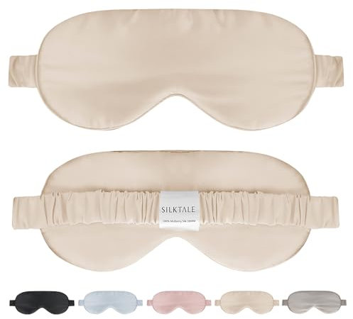 SILKTALE Schlafmaske Seide für Herren Frauen,19 Momme 100% Maulbeerseide Augenmaske für Seitenschläfer, Lichtblockierende Seiden Schlafbrille mit Gummiband für Reisen,Beige