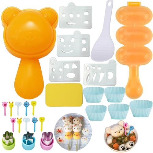 Gpurplebud Rice Ball Mold for Kids 21PCS Onigiri Mold Set Cute Animal Sushi Molds Rice Shaper Rice Ball Shaker Bento Box Accessories DIY with Nori Seaweed Punch Cutter Food Picks, SSMJ-H21