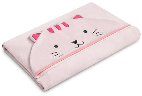 Delta Children Kids Hooded Bath Towel with Pockets - Super Soft and Absorbent- Great Gift for Boys and Girls, Pink Cat