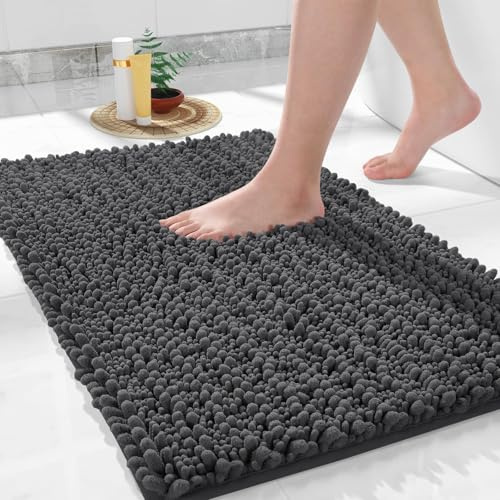 Yimobra Chenille Badematte rutschfest - Weicher Badvorleger Maschinenwaschbar - Mikrofaser Absorbent Badteppich, für Dusche und Badezimmer, 51 x 81 cm, Dunkelgrau