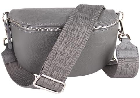 MIRROSI® Bauchtasche Damen, Echtleder, Made in Italy, Umhängetasche, Brusttasche, Crossbody Bag (1 Tasche & 2 Gurte) (Dunkelgrau (UNI Dunkelgrau), Kleine Tasche (22x13x6cm))