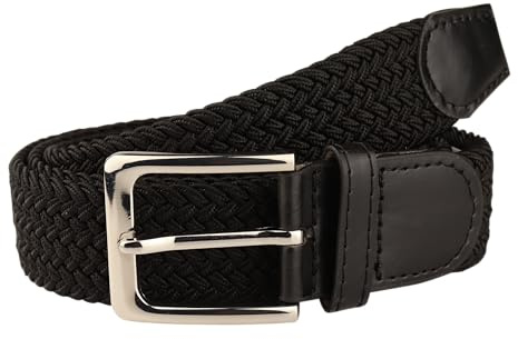 MIRROSI® Flechtgürtel Elastischer Stoffgürtel Flechtgürtel für Damen und Herren (3,5CM Breit, Atemungsaktiv, Super Weich) Geflochtener Stretchgürtel Dehnbarer Gürtel UNISEX (Schwarz 110cm)