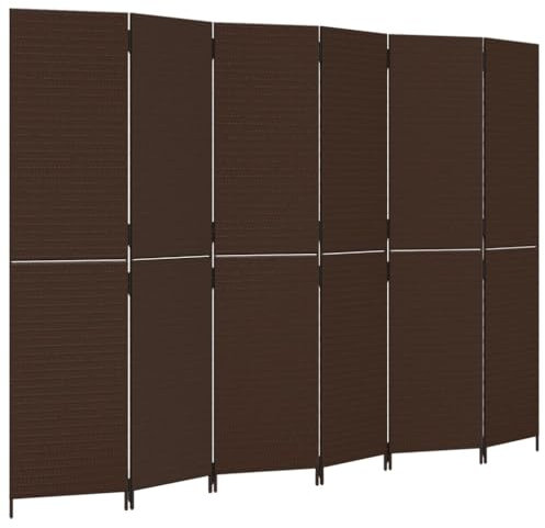 vidaXL Paravent 6-TLG., Raumteiler Faltdesign Stahlrahmen, Trennwand Sichtschutz für Innen Außen, Spanische Wand Raumtrenner, Braun Poly Rattan