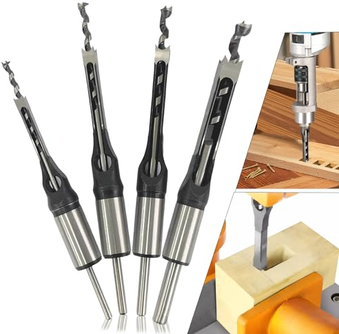 Juego de 4 Brocas Cuadradas para Carpintería Brocas de Agujero Cuadrado Juego de Cinceles de Madera para Agujeros Cuadrados 6,4/8/9,5/12,7mm Herramienta de Trabajo para Madera