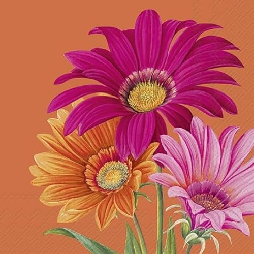 Servietten Frühling Blumen-Motiv Gerbera Papier-Servietten in orange & pink - Jahreszeitliche Tisch-Deko Frühling & Sommer (20, Gerbera)