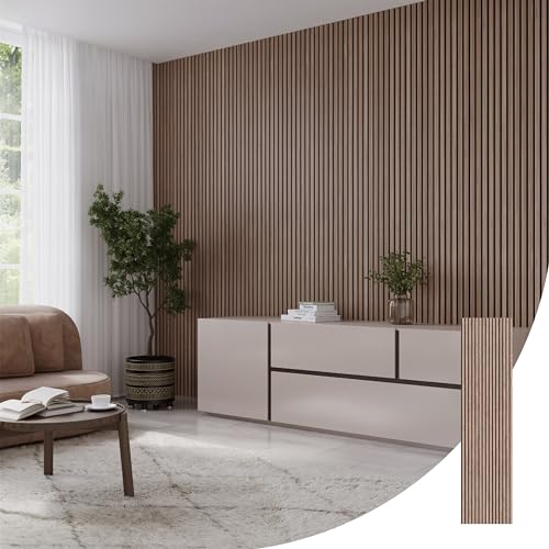 Walnut Acoustic Wood Veneer MDF Slat Panel 240 x 60 cm Interior Walls Décor