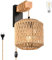 KZT Retro Dimmbar Wandlampe mit Stecker E27 Vintage Nachttischlampe mit Rattan Lampenschirm Wandleuchte mit Drehschalter & 4.5M Kabel für Leselampe Schalfzimmer Wohnzimmer Treppenhaus Flur Cafe Bar