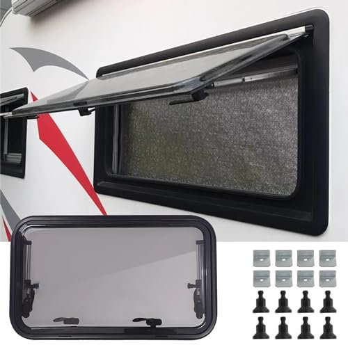 Ventana Camper/ Ventana Caravana Ventana De Reemplazo Con Bisagras Para Camper, Ventanas De Remolque De Carga De Vidrio Acrílico Con Parasol, Sellador Y Pantalla, Cubierta De Ventilación Extrapolada (