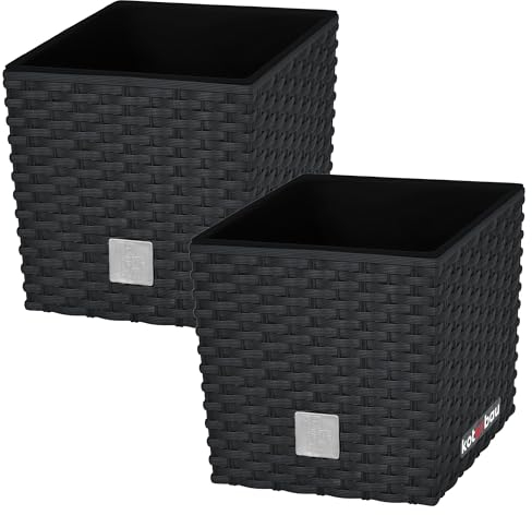 KOTARBAU® 2er Set Blumentöpfe 9,8 L Höhe: 23 cm Anthrazit Pflanzentopf aus Kunststoff Übertopf mit Innentopf Blumentopf Set wie Rattan Pflanzentopf Innen Außen
