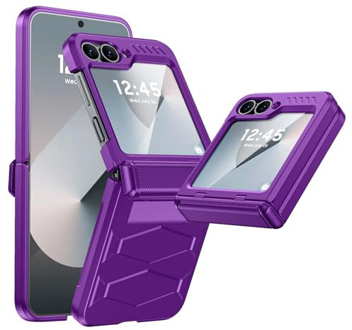 Vizvera for Samsung Galaxy Z Flip 6 Case with Hinge Protection,Built-in Screen Protection,Flip 6 Case TPU+PC Anti-Slip Shockproof Wireless Charging Compatible Full Cover Phone Case for Z Flip 6,Purple