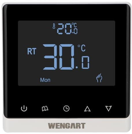 Wengart Termostato per riscaldamento a pavimento WG8826, AC 230 V 3 A, programmazione settimanale, 6 periodi, per sistemi di riscaldamento domestico