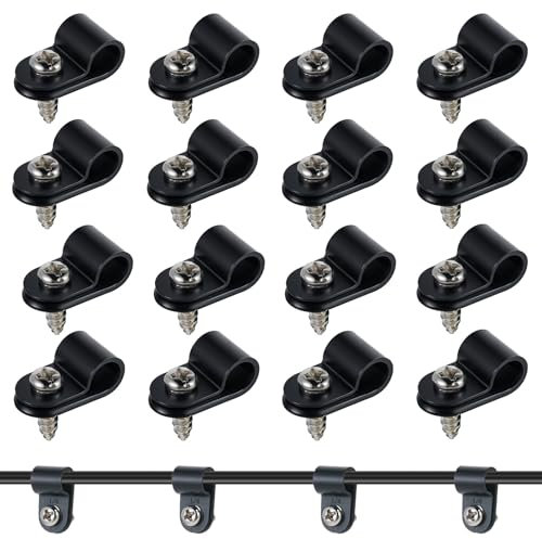 50 Pack Black Cable Clips 1/2'' P Clips with Stainless Steel Screws, Plastic Cable Tidy Clips Outdoor Wire Clips for Cable Management Cord Organizer Rope Light Mounting