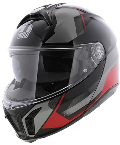 AGV Tourmodular Perception Motorradhelm Glanz Schwarz Grau Rot Systemhelm