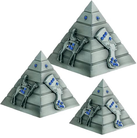 Guador Metal Egyptian Pyramids Figurine, 3Pcs/Set Pyramid Model Egyptian Pyramid Display Statue Ancient Art Building Model Pharaohs Bronze Metal Sculptures Statue Souvenir Gift(Grey)