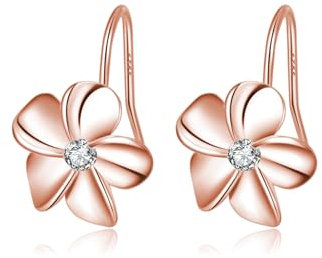 Reffeer 925 Sterling Silber Hawaiian Plumeria Blume Tropfen Ohrringe für Frauen Teenager CZ Blume baumelnde Ohrringe (C-Roségold)