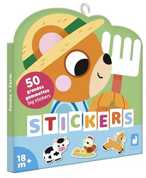 Janod - 50 Große Gummibärchen für Kinder Ab 18 Monate - Format 7x8cm - Sticker Aufkleber Thema Tiere auf dem Bauernhof - Vorgeschnitten zur Erleichterung des Greifens - Kreative Entwicklung - J09188