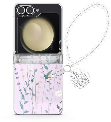 XIMIZU For Samsung Galaxy Z Flip 5 Clear Case Wrist Strap, Cute Flowers Design Transparent Girls Phone Cover Slim Fit Non-Slip Shockproof Floral Cases for Galaxy Z Flip 5 Women
