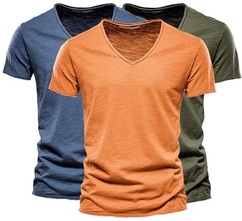 Lot de 2 t-shirts à col en V pour homme - En coton - Tendance - Confortable - Couleurs unies - Pour le quotidien et les vacances - Doux et respirant - Pour les loisirs, Z01b, XL