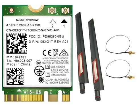 Uxsjakjsd 8260 8260NGW Wireless Card Module WiFi Card+ 2X10DB Antenna 2.4G/5Ghz 867M Bluetooth 4.2 AC8260 NGFF M. 2