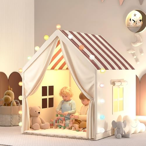 Spielzelt Kinder Indoor,Kinderzelt Indoor Mit Fenstern,105 * 120 * 128 cm,Led-Lichtern Und Dekoration,Schnelle Installation,Spielhaus Indoor Für Jungen & Mädchen