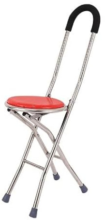 Gehstock-Stuhl-Kombination, höhenverstellbar, klappbarer Gehstock-Sitz, runder Edelstahl-Hocker, Gehstock für Outdoor-Reisen, Unterstützung für ältere Menschen, langlebig, robust,