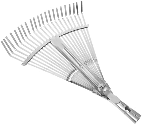 Teleskop Gartenrechen aus Edelstahl für Gartenarbeit und Laub | Großer Rechen, Schnelle Aufnahme von Gras und Erde, Leichtes Design, Silber, für Hof und Gartenpflege
