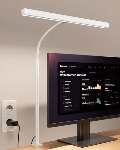 RIXGLEAM Schreibtischlampe LED Dimmbar, Schreibtischlampe Klemmbar mit 45° Streuwinkel, Augenschutz Schwanenhals Büro Tischlampe, Tageslichtlampe Schreibtisch für Homeoffic, Büro (Weiß)