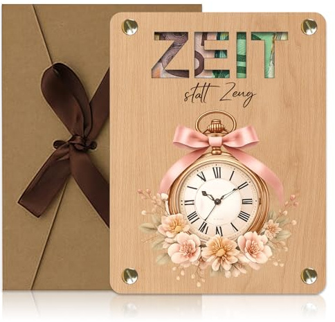 Zeit statt Zeug Gutschein Karte, Geldgeschenke Verpackung mit Umschlag, Gutschein Das Schönste Geschenk ist Gemeinsame Zeit Schenken, Geschenke aus Holz für Weihnachten Geburtstag Hochzeit Reisen