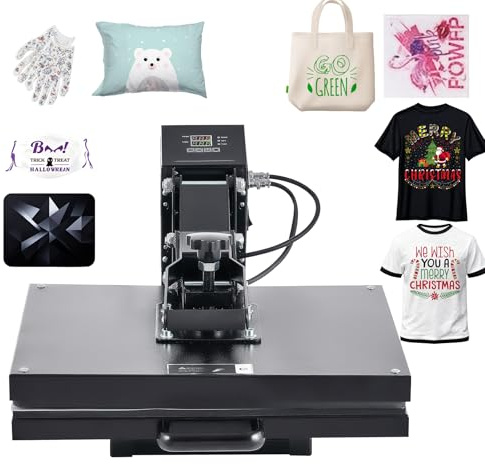CREWORKS 40x50cm Transferpresse 2000W Heißpresse mit Doppelanzeige, Industrielle Flachbett-Heizpresse für T-Shirts DIY Sublimation, Große Druckfläche & Automatische Abschaltung, Schwarz