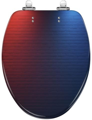 Abattant de toilettes allongé et lumineux, en résine imitation brique, avec LED rouge et bleue, fermeture lente et silencieuse, charnières à dégagement rapide, butoirs, facile à nettoyer et