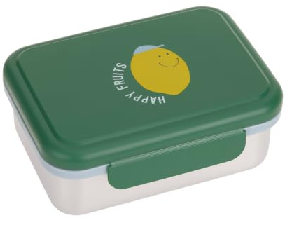 LÄSSIG Kinder Brotdose Edelstahl Lunchbox mit Trennwand Happy Fruits Lemon | Für Kindergarten und Schule, mit herausnehmbarer Trennung, robust, bruchfest, spülmaschinengeeignet