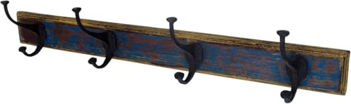 4er Garderobenhaken antikblau, dekorativ, Holz und Metall, handgefertigt | Fantasievolle Wandhaken, ideal für Kleidung, Badetücher, Schlüssel, einzigartiges Design.