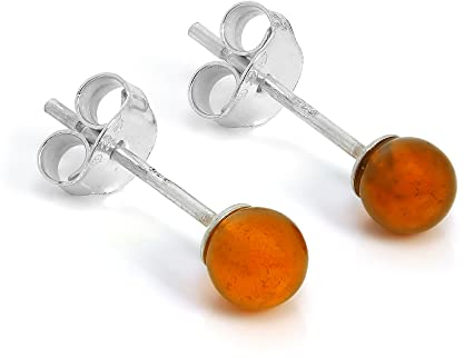 925 Sterlingsilber & 4mm Roter Karneol Stein Ohrstecker
