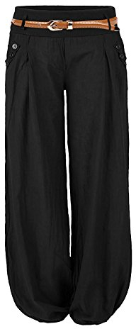 Cindeyar Damen Haremshose Elegant Winter Pumphose Lange Leinen Hose mit Gürtel Aladin Pants,1 Hosen+1 Gürtel (L, Schwarz)