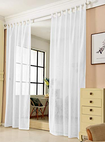 WOLTU 1 Stück Gardine, Vorhang transparent mit Ösen, Fensterschal Leinen Optik, Schlaufenschal Leinenvorhang im Landhausstil, für Wohnzimmer Kinderzimmer Schlafzimmer, 140 x 245 cm, Weiß