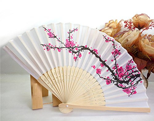 Gemini_mall® Cherry Blossom Hand Held Fans Folding Fan Bamboo Fabric Hand Fan (Cherry Blossom)