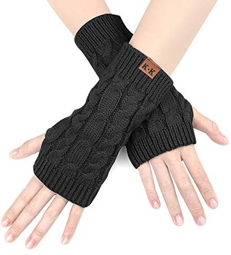 YONHEE Women Fingerless Gloves - Winter Wrist Warmers Thumb Hole Arm Gloves Warmers Ladies Fingerless Gloves Mittens Thermal Cable Knitted Gloves for Women UK
