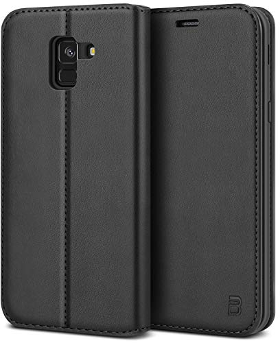 BEZ Handyhülle für Samsung J6 Hülle, Kompatibel mit Samsung Galaxy J6 2018 Tasche, Flip Case Cover Schutzhüllen aus Klappetui mit Kreditkartenhaltern, Ständer, Magnetverschluss, Schwarz