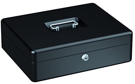 BASI Geldkassette | Geldscheinfach | Münzgeldeinsatz herausnehmbar | Tragegriff | 2 Schlüssel | H90xB300xT240 mm | Farbe Schwarz